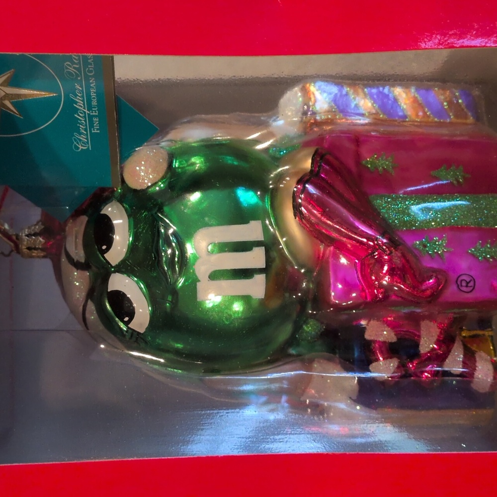 Christopher Radko M&M World Green Girl With Gift Ornament - Picture 7 of 7